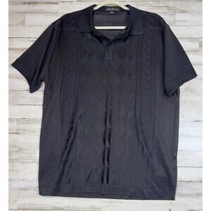 Saint Lorenzo Polo Shirt Men Medium Black Argyle Textured Sheer Breathable NWOT